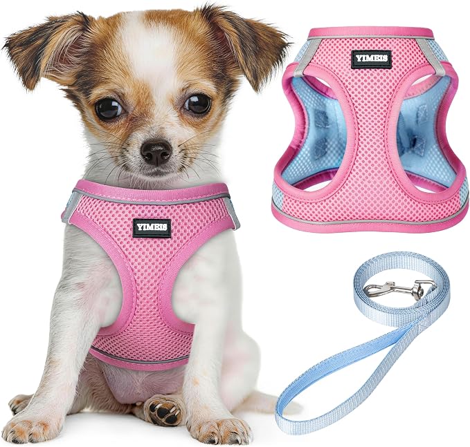 YIMEIS Dog Harness and Leash Set, No Pull Soft Mesh Pet Harness, Reflective Adjustable Puppy Vest for Small Medium Large Dogs, Cats (Pinkblue, Medium (Pack of 1))
