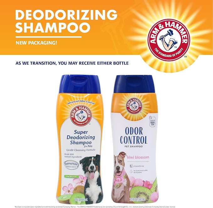 Arm & Hammer Deodorizing Dog Shampoo with Baking Soda for Odor Control Tearless Moisturizing Formula for Sensitive Skin Fresh Kiwi Blossom Scent Safe for Dogs and Puppies 20 FL OZ 2 Pack