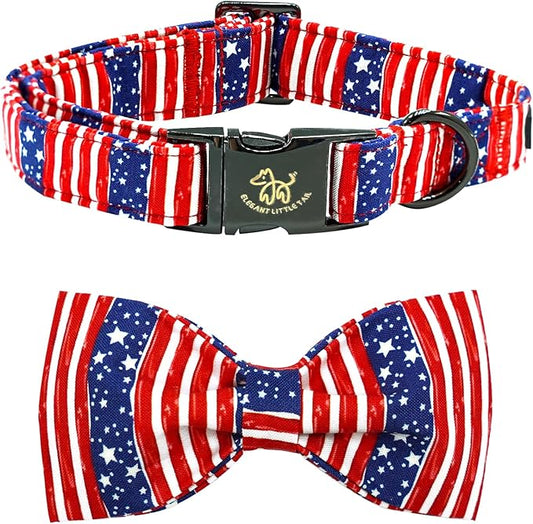 Elegant little tail Independence Dog Collar, Holiday Pet Collars with Bow Durable Patriotic Pet Collars Adjustable Dog Collar for X-Small Dogs