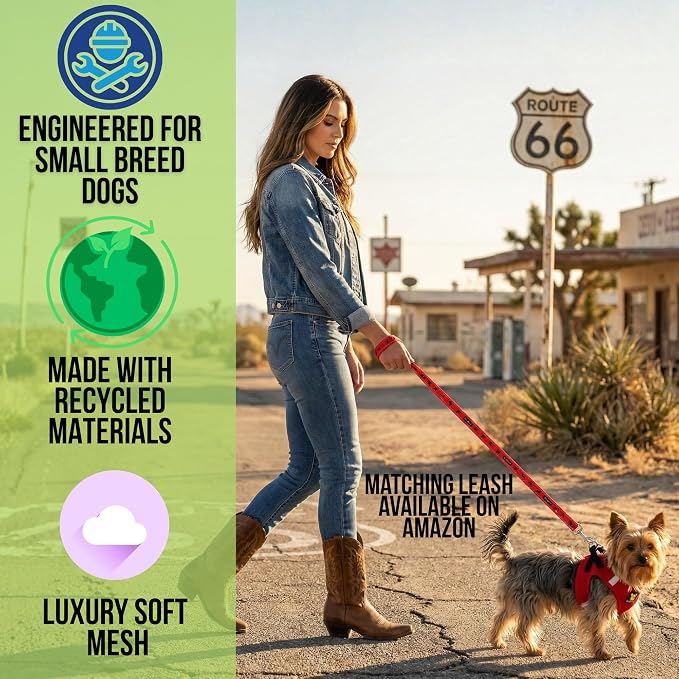 EcoBark Small Dog Harness for Toy Breed Dogs & Puppies - No Pull Soft Luxury Mesh - Step in Harness Halter Vest - Cute Adjustable Little Halter Body Wrap 7-10 lbs (Red, Small)