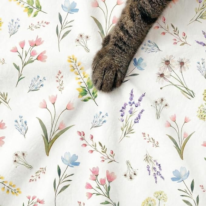 Horaldaily Pets Flannel Blanket, Spring Summer Watercolor Wild Flowers Blooming Soft Fuzzy Fluffy Plush Cozy Fleece Premium Blankets for Dog Cat Puppy Kitten Couch Protection, 20x30