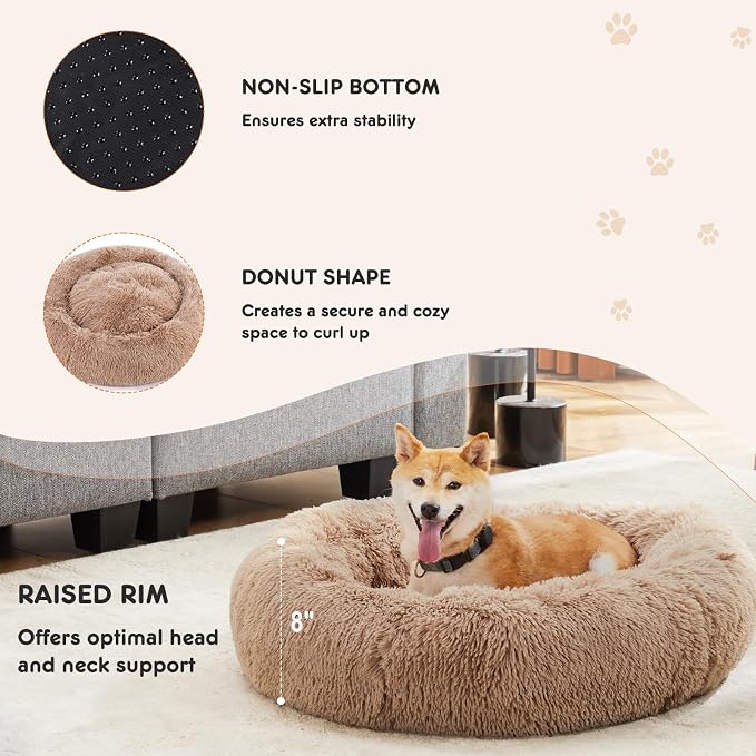 Dog & Cat Bed for Indoor Cats Calming Donut Bed Puppy Kitten Washable Round Fluffy Pet for Small Medium Dogs and Cats