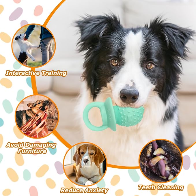 Latex Chew Dog Toys, Novelty Squeaky Pacifier Dog Toys for Teething Puppies, Mild Chewing Small, Medium, Large Dogs, Pet Dogs Supplies Newborn Puppy Gift (2 Pcs, Blue+Green)