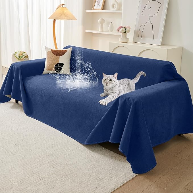 Warmstar Couch Protector from Cat Claws, Waterproof Couch Cover Anti Slip,Couch Cover 3 Cushion Sofa Washable,Anti-Scratch Pet Sofa Cover Heavy Duty,91"X150", Blue