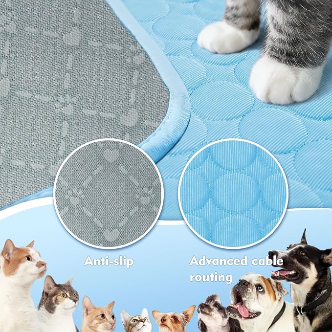 SOMOYA Cooling Mat for Dogs (Q-Max>0.4) Pet Cooling Pads Blanket Sleeping Kennel Mat,Ice Silk Cool Mat Pad Breathable Dog Bed Mats Beach for Large Dogs Cats (Blue, 27x39 in)
