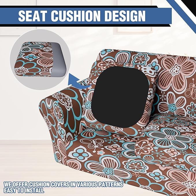 Stretch Couch Covers for 3 Separate Cushion Couch Sofa,Floral Printed Couch Sofa Cover,Washable Sofa Slipcover,Pet Friendly Furniture Protector with Elastic Bottom,Universal Fit for Home(Sofa,Cover)