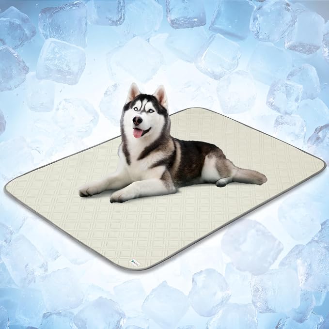 PetAmi Dog Cooling Mat, Waterproof Self Cooling Dog Pad with Non-Slip Backing, Q-Max >4.0 Pet Cooling Mat for Crate, Couch, Kennel & Car, Indoor Outdoor Summer Use, Beige, 60x80