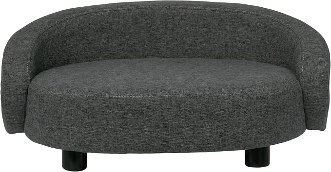 Paws & Purrs Arc Crescent Back Sofa Style Pet Bed, Dog & Cat Modern Couch with Tufted Cushion & Armrest, Stylish Indoor Pet Furniture, Dark Gray