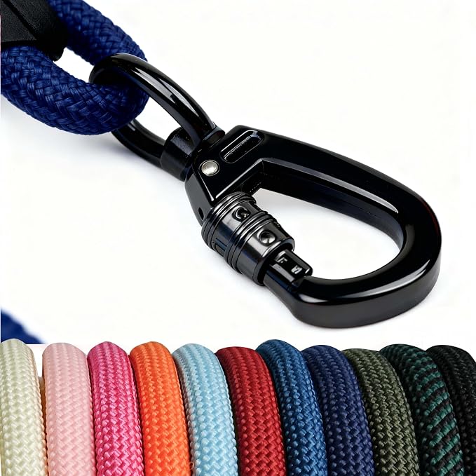 Rope Dog Leash, 6 Feet Leash for Small Dogs, Comfortable Leather Handle, Puppy Lead, Resistant to Dirt and Bite, Strong Nylon Pet Lead for Small, Medium, Large Dogs(Navy Blue, 6 Feet)