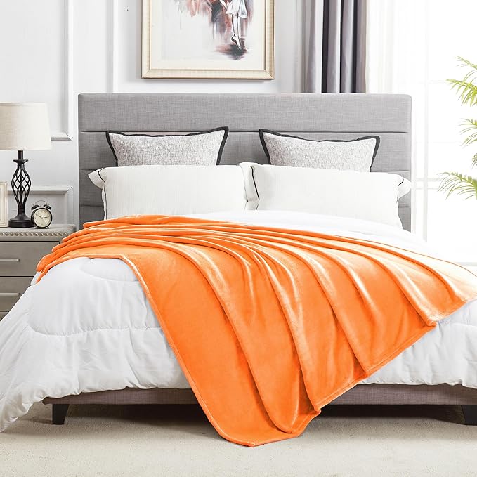 DREAMNINE Soft Fall Fuzzy Fleece Throw Blanket for Couch Sofa 50" x 60", Decorative Solid Lightweight Velvet Blanket for Chair, Cozy Accent Shaggy Micro Plush Flannel Blankets for Bedroom Dorm, Orange