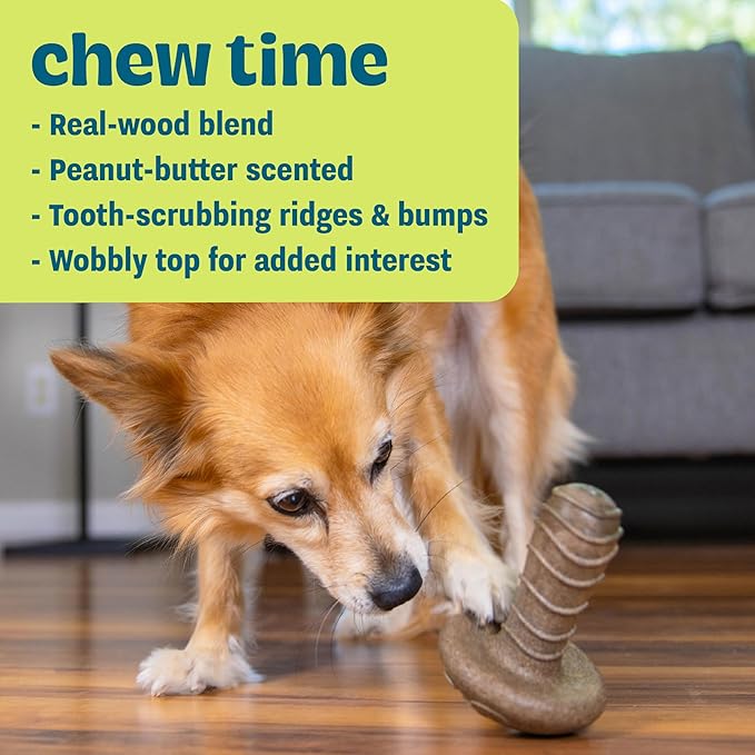 Dogwood Mushroom Dog Chew Toy – Real-Wood Blend, Peanut Butter Scented, Moderate Chewers, Medium, 4.8" x 3.4" x 3.4"