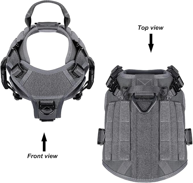 ICEFANG Tactical Dog Harness, Small Size,2X Metal Buckle,Working Dog MOLLE Vest with Handle,No Pulling Front Leash Clip,Hook and Loop Panel (Grey,S (Pack of 1))