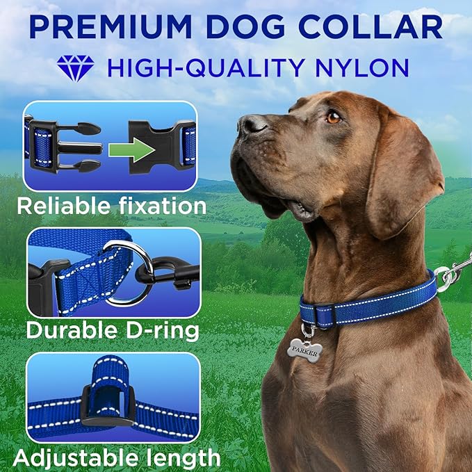 TECEUM Reflective Dog Collar – Navy Blue – XXS – Extra Soft Padding – Basic Nylon Pet Collar – Quick Release Buckle – Fits Small, Medium and Large Dogs, Puppies, Cats – ESA & Service Dog Options
