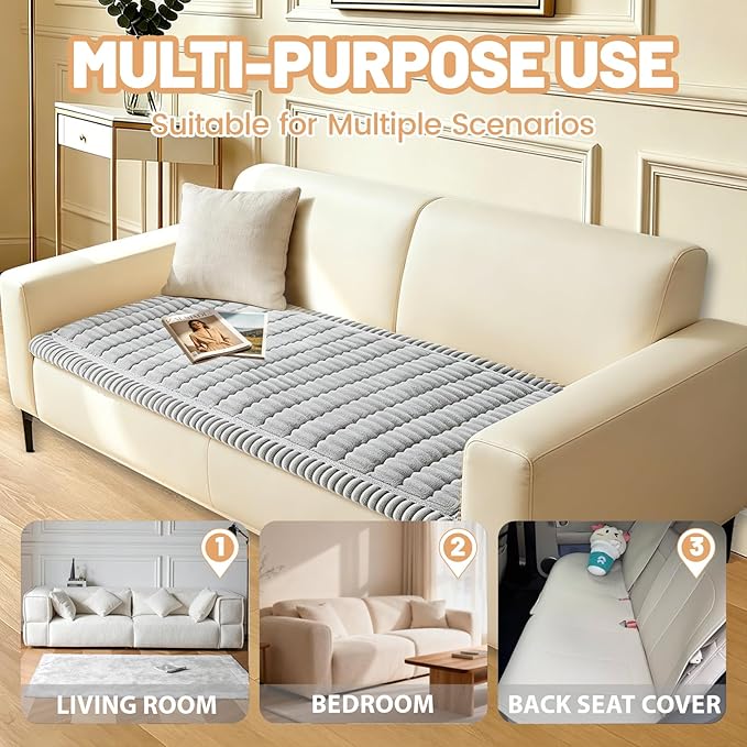 Waterproof Couch Cover for Dogs Washable,Non Slip Fuzzy Durable Couch Covers for 3 Cushion Sofa Pet Friendly Sofa Cover Dog Thick Soft Slipcovers Protector Couches Mat Bed (Light Grey, 27.6" x 70.9")