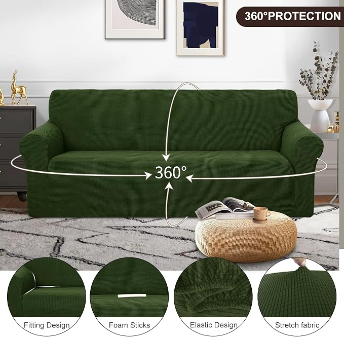 U-NICE HOME Oversized Stretch Sofa Slipcover, Soft Jacquard Fabric Couch Cover, Pet Friendly Furniture Protector, Bronze Green