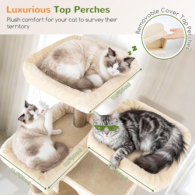 Globlazer Heavy Duty Cat Tree, 73inch Sturdy Cat Tower with Scratching Post for Indoor Multiple Cats, Maine Coon Cat Tree with Cat Perch, Basket, Cat Condo for Adult Cats Kittens, F73C, Beige