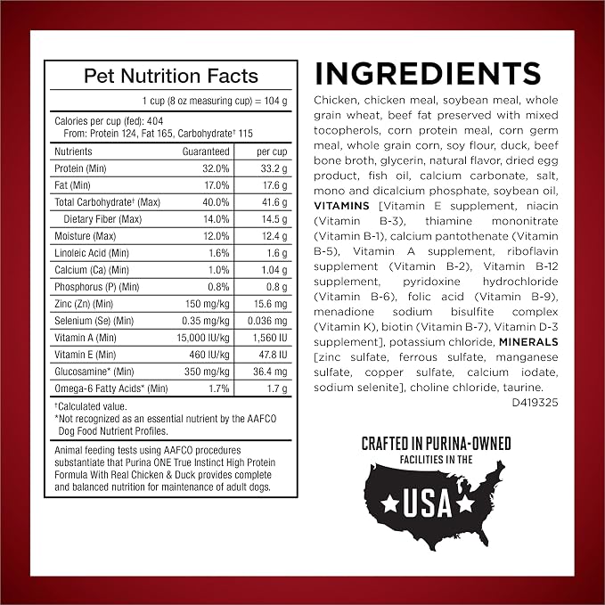 Purina ONE True Instinct High Protein Dry Dog Food Formula with Real Chicken and Duck Natural with Added Vitamins and Minerals Dog Food - 27.5 lb. Bag