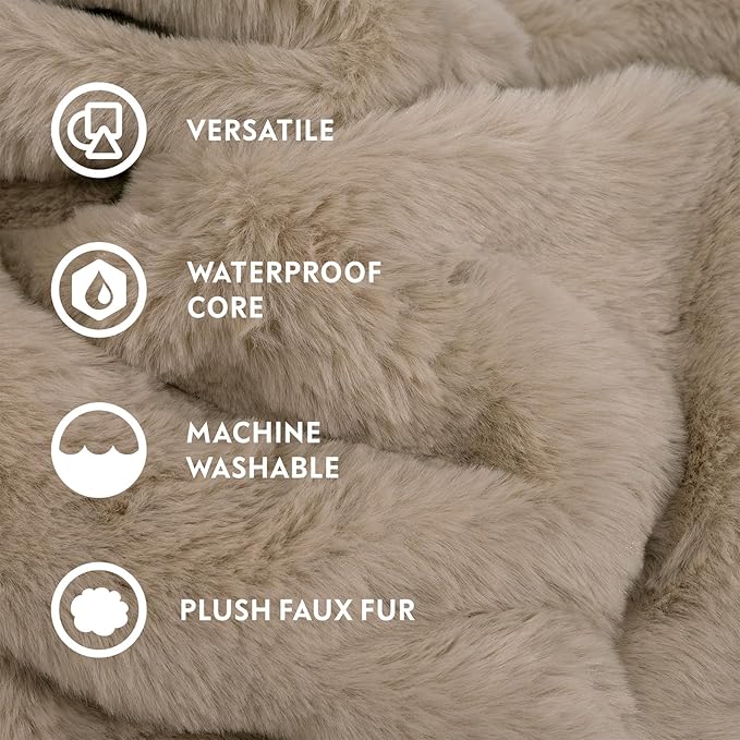 Paw Inspired Waterproof Dog Blanket, Soft Faux Fur Throw with Fur-Resistant Fleece, Washable Pet Blanket, Waterproof Protection for Couch, Bed, Furniture, Crate, Car (32x24, Tan)
