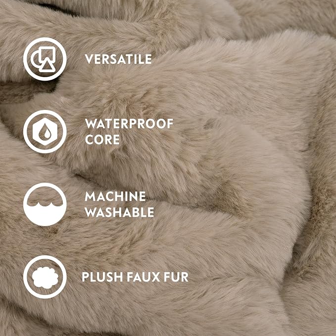 Paw Inspired Waterproof Dog Blanket, Soft Faux Fur Throw with Fur-Resistant Fleece, Washable Pet Blanket, Waterproof Protection for Couch, Bed, Furniture, Crate, Car (40x30, Tan)