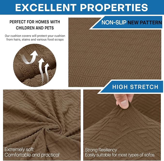 XINEAGE New 4 Pieces Extra Large Couch Covers for 3 Cushion Sofa Super Stretch Sofa Cover for 3 Large Seat Cushion Universal Slip Cover for Living Room (Brown), 91"-110"(3 Cushions)