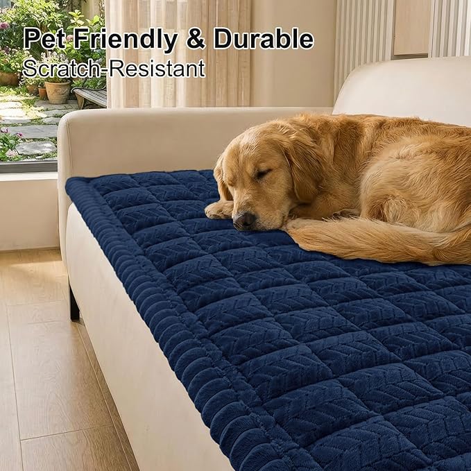 Smiry Couch Cover for Dogs, Non Slip Fuzzy Pet Sofa Covers Washable for 3 Cushion Couch, Soft Thick Furniture Protector for Cats Dogs, Against Fur, Dirt, Scratch Resistant (Navy, 27.6"x88")