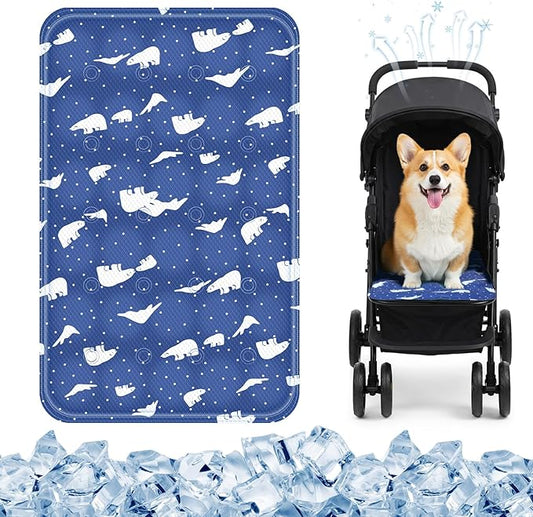 Nuanchu Dog Stroller Cooling Mat, Waterproof Gel Pet Cooling Pad for Summer, Washable Cat Sleeping Blanket, Portable Ice Gel Travel Mat for Cats, Crates, Car Seat(11.81 x 19.69 Inches,Royal Blue Bear)