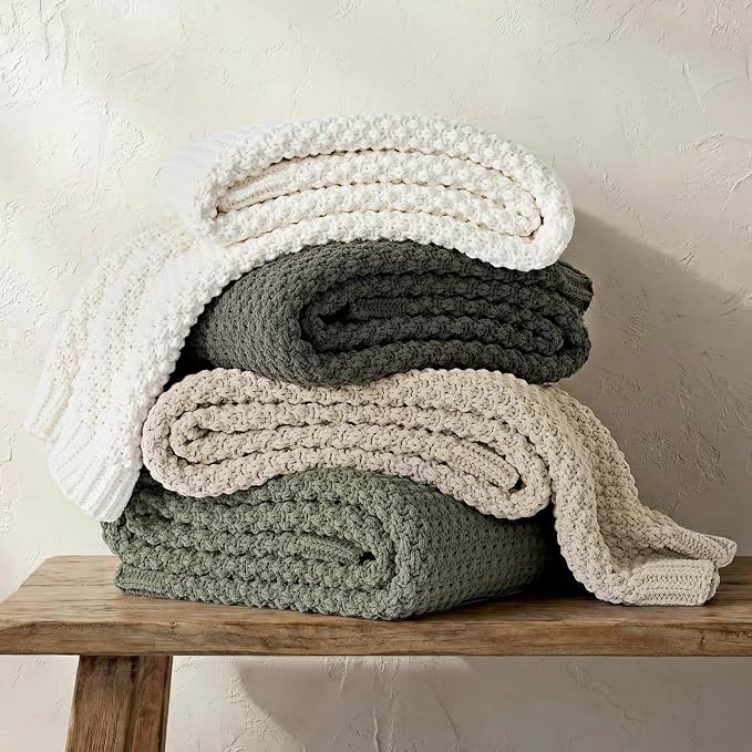 EVERGRACEHOME Chunky Chenille Knit Throw Blanket for Couch, Soft Luxurious Moss Stitch Blankets for Bed, Cozy Decorative Farmhouse Knitted Throws for Sofa, Charcoal Gray, 50" x 60"