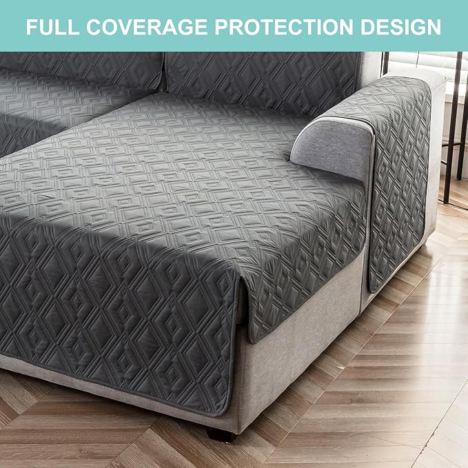 Genina Waterproof Sectional Couch Covers for Dogs L Shaped Sofa Covers Chaise Lounge Cover Reversible Couch Covers for Sectional Sofa Furniture Protectors Cover for Pets, Kids (Dark Gray, X-Large)