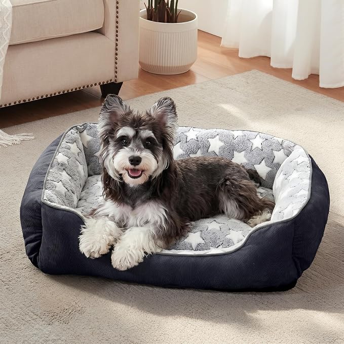 GASUR Dog Beds Small Medium Size, Small Dog Bed Washable, Orthopedic Pet Sofa Bed, Pet Cuddler Anti-Slip Bottom, Soft Calming Sleeping Warming Puppy Bed (S Plus (25"x 21"x 8"), Black)