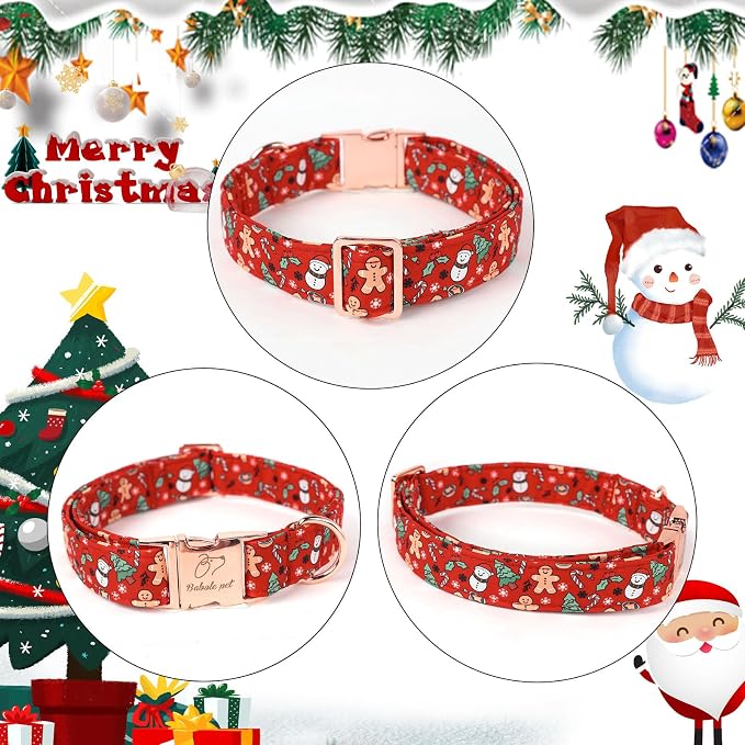 Christmas Dog Collar for Small Dogs - Design Cute Winter Holiday Collars Adjustable Red Christmas Pet Metal Buckle Collar for Puppy Girl Boy Female Dogs S