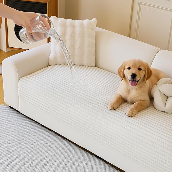 MYSKY HOME 100% Waterproof Couch Cover, Pet Couch Covers for Dogs Washable, Non Slip Couch Covers for 3 Cushion Sofa Pet Friendly, Sofa Covers Slipcovers Protector Dog Bed Cover, Off White, 35"x82.7"