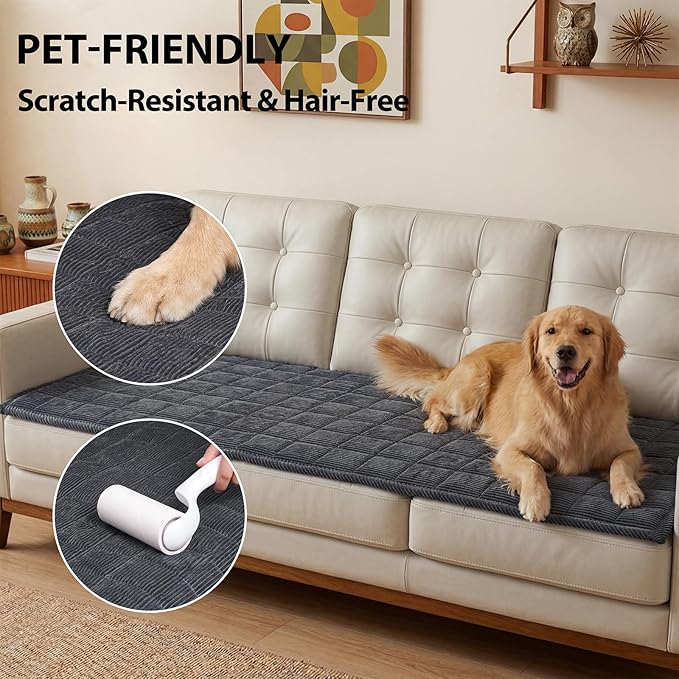 Fixwal Waterproof Dog Couch Cover, Washable Non-Slip Pet Couch Covers for Sofa, Leak-Proof Sofa Protector for Dogs, Pet Friendly Corduroy Furniture Cover (Dark Grey, 27.6" x 59.1")