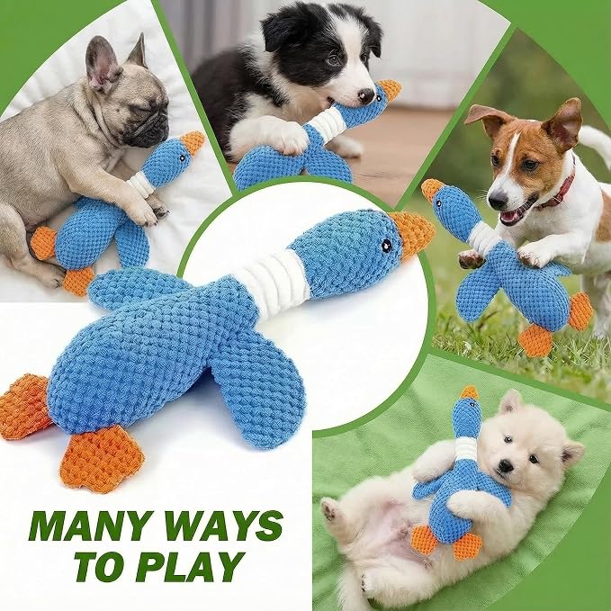 Paw-FECT Piece Goose Squeaky Dog Toy, Plush Chew Toy, Crinkle Wings, Great for All Dog Sizes and Breeds, Interactive and Good for Teething, Blue Dog Duck Toy
