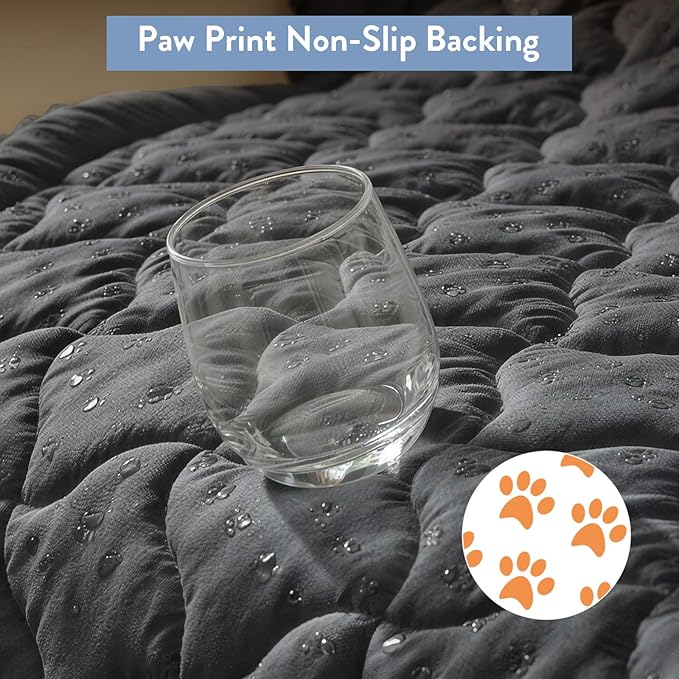 SureFit Couch Covers for Dogs,Washable Couch Protector for 2-Cushion Sofa,Non-Slip Paw Print Grip,Soft Skin-Friendly Furniture Cover for Pets,Thick and Cozy Slipcover for Sofa Cushions(28" x 60" Gray)