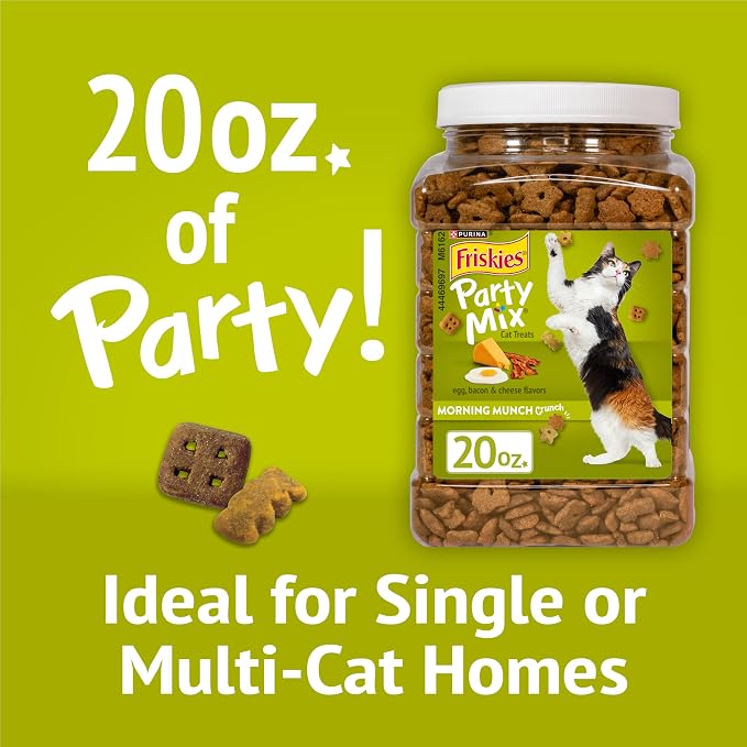 Friskies Purina Party Mix Morning Munch Crunch Egg, Bacon and Cheese Flavors Cat Treats - 20 oz Canister