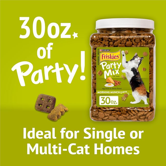 Purina Friskies Party Mix Morning Munch Crunch Egg, Bacon and Cheese Flavors Cat Treats - 30 oz Canister