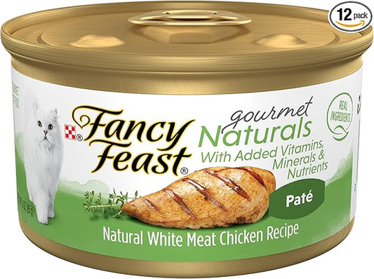 Purina Fancy Feast Wet Cat Food Pate Gourmet Naturals White Meat Chicken Recipe - (Pack of 12) 3 oz. Cans