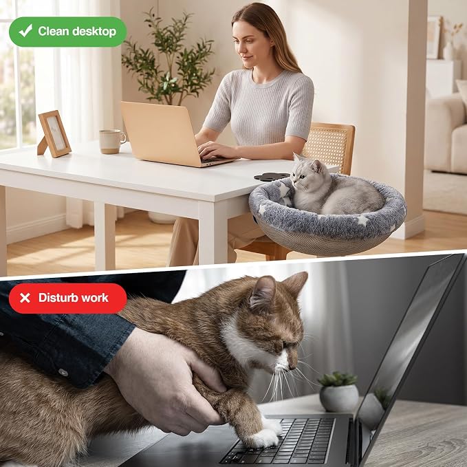 Cat Desk Bed with Clamp, Glow in The Dark Cat Desk Hammock, Desk Perch with Removable Washable Cover, Sturdy Metal Frame