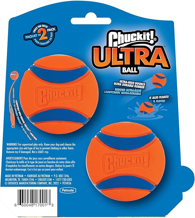 Chuckit! Ultra Ball Dog Toy - Medium Bouncy Fetch Balls for Dogs 20-60 lbs - Made from Durable Rubber - Floating Water Pet Toys - Size Medium - 2.5-inch Diameter - Pack of 48
