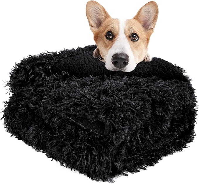 LOCHAS Luxury Fluffy Dog Blanket, Extra Soft and Warm Sherpa Fleece Pet Blankets for Dogs Cats, Plush Furry Faux Fur Puppy Throw Cover, 40''x60'' Black
