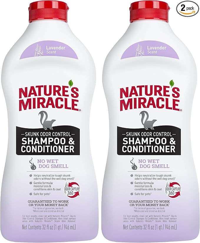 Nature's Miracle Skunk Odor Control Shampoo & Conditioner Lavender Scent 32 Ounces, Odor Control Formula (Pack of 2)