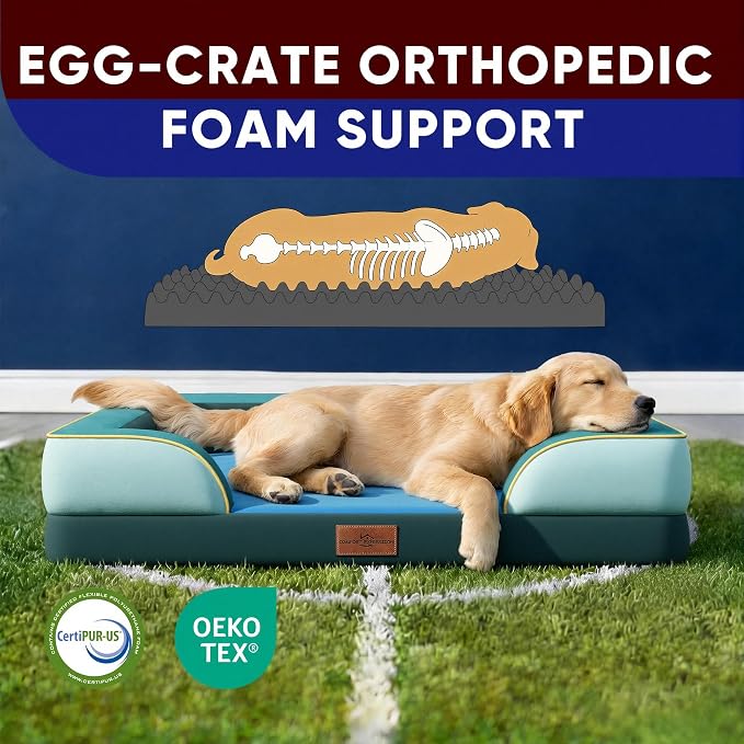 Comfort Expression Orthopedic Dog Bed for Extra Large Dogs 45x35 Inch, Waterproof Egg Crate Foam XL Pet Bed with Bolsters, Dog Couch with Washable Cover & Non-Slip Bottom, Seattle