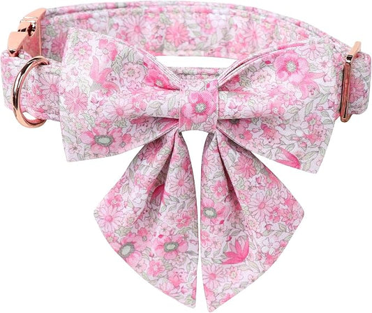 Lionet Paws Design Dogs Collar Cute Flower Sailor Bow Dog Collars for Girl Female Medium Large Dogs with Spring Floral L