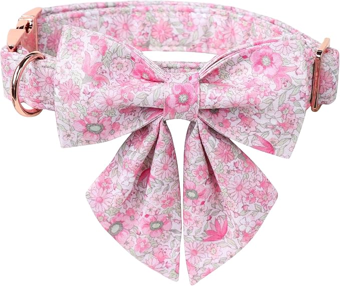 Lionet Paws Design Dogs Collar Cute Flower Sailor Bow Dog Collars for Girl Female Medium Large Dogs with Spring Floral XL