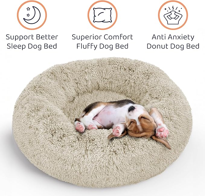 Donut Dog Bed - Premium Comfort for Anxiety Relief - Fluffy & Calming Design with Ultra-Plush Support | Cozy Round Dog Bed with Super Soft Circle Style (Cream, Large)