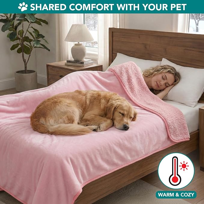 PetAmi Waterproof Dog Blanket for Extra Large Dogs, Pee Proof Pet Blanket for Bed Couch, Reversible Water Proof Blanket for Puppy Indoor Cat, Soft Dog Crate Cover Washable, Queen 90x90 Pink