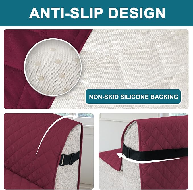 Turquoize 100% Waterproof Futon Cover Futon Slipcover Washable Armless Sofa Bed Slipcover Protector Seat Width Up to 70" with Adjustable Elastic Strap Anti-Slip for Dogs, Burgundy