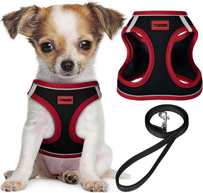 YIMEIS Dog Harness and Leash Set, No Pull Soft Mesh Pet Harness, Reflective Adjustable Puppy Vest for Small Medium Large Dogs, Cats (Black & red 01, Small (Pack of 1)
