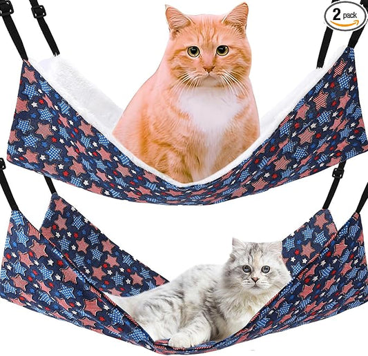 Admaison Cat Hammock for Cage Hanging Reversible 2Pack,Pet Hammock Bed Adjustable,Soft Sleeping Hammock for Cats,Ferret,Puppy,Rabbits,Small Animals (L, Stars)