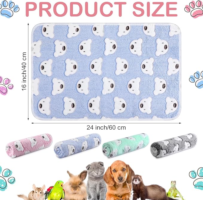 Reginary 4 Pcs Waterproof Guinea Pig Blankets Washable Small Animal Fleece Bedding Absorbent Guinea Pig Cage Liners Reusable Training Pee Pad Pet Sleep Mat for Hamster(Bear Pattern,24 x 16 Inch)